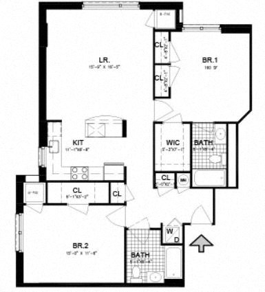 Floor plan for 2 beds, 2 baths, 1015 sqft